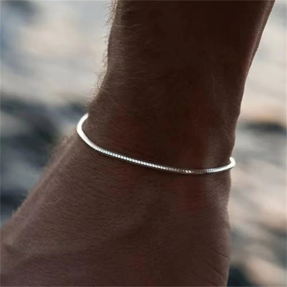 Men’s Stainless Steel Square Snake Bone Bracelet