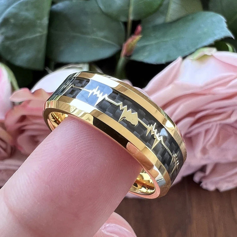 Black Carbon Fiber Heart Tungsten Ring