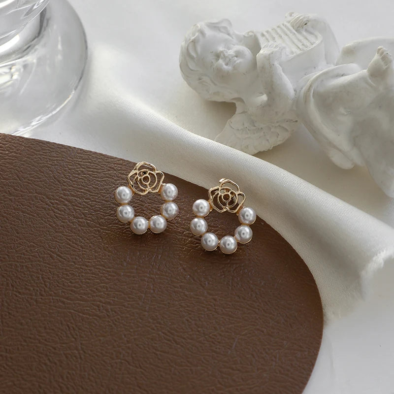 Korean Simple Pearl Circle Earrings