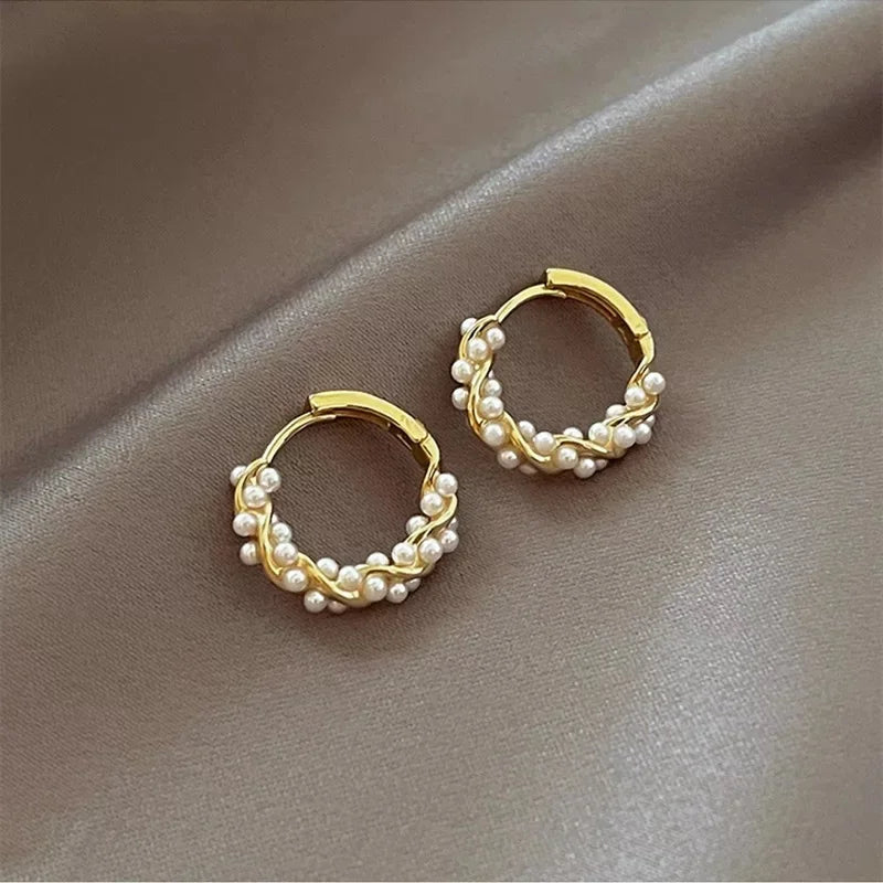 Korean Simple Pearl Circle Earrings