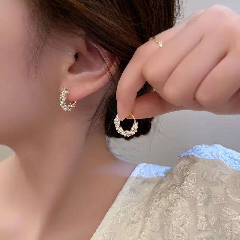 Korean Simple Pearl Circle Earrings