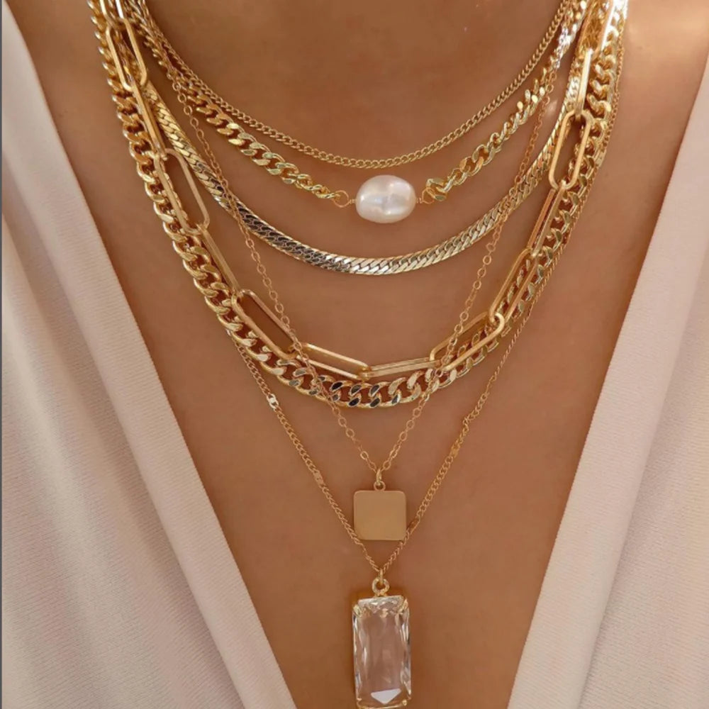 Trendy Boho Crystal Necklace Set