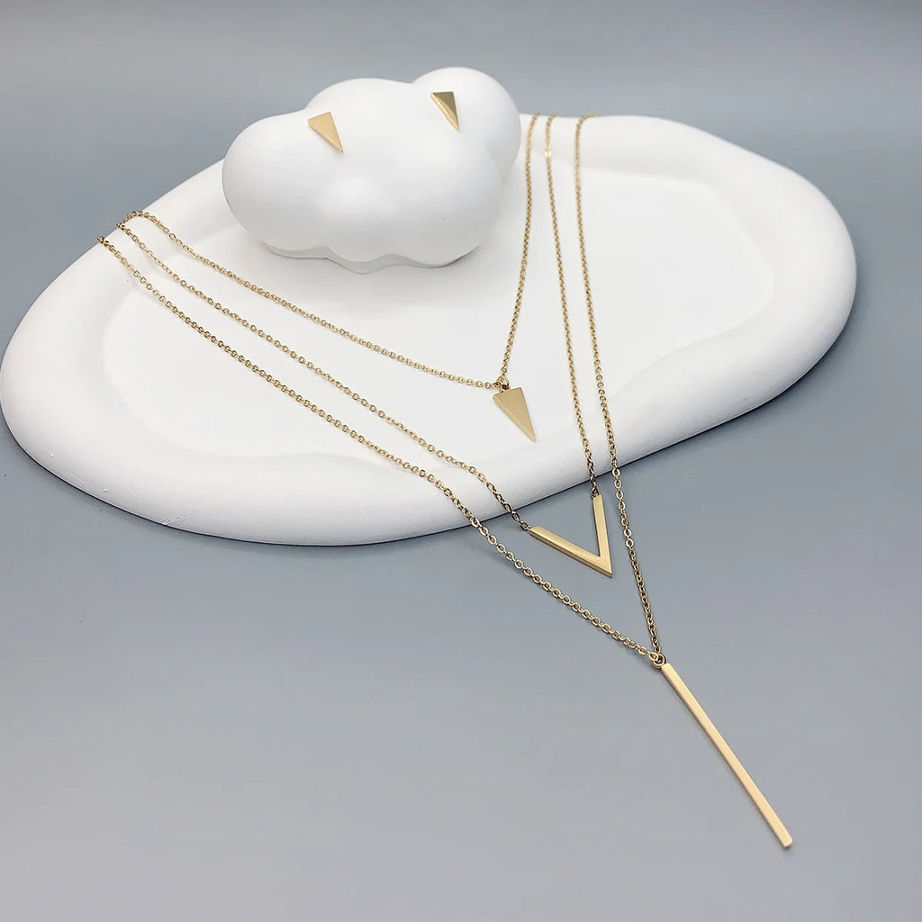 3PCS V-Shaped Pendant Jewelry Set