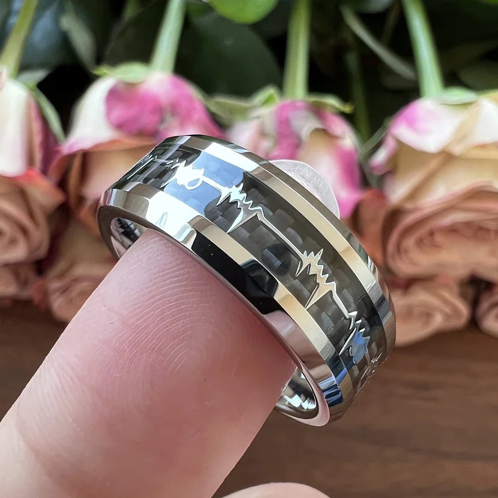 Black Carbon Fiber Heart Tungsten Ring