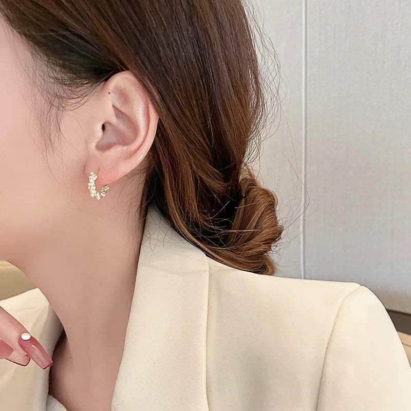Korean Simple Pearl Circle Earrings