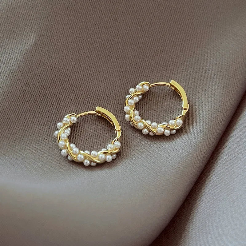 Korean Simple Pearl Circle Earrings