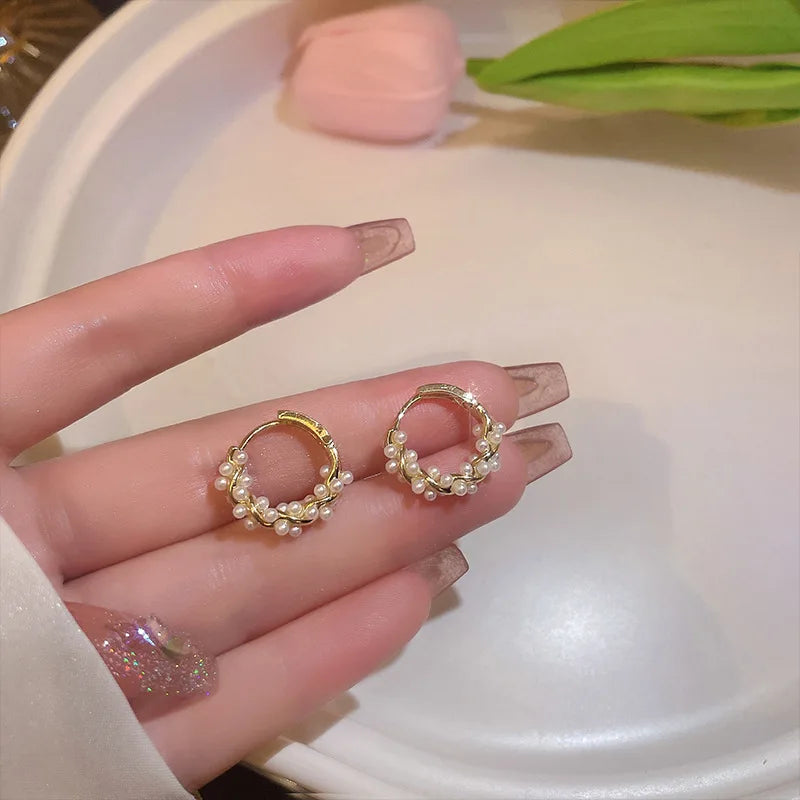 Korean Simple Pearl Circle Earrings