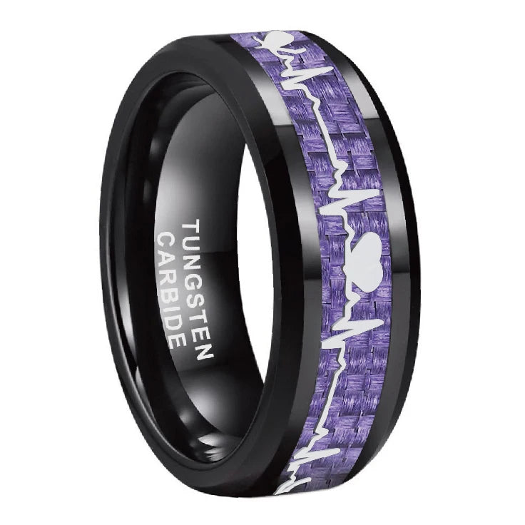 Black Carbon Fiber Heart Tungsten Ring