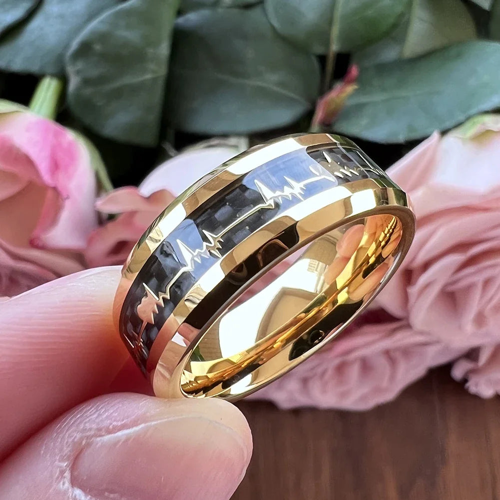Black Carbon Fiber Heart Tungsten Ring