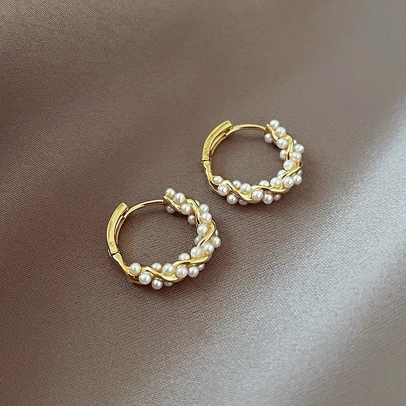 Korean Simple Pearl Circle Earrings
