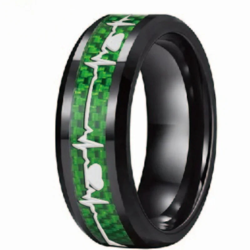 Black Carbon Fiber Heart Tungsten Ring