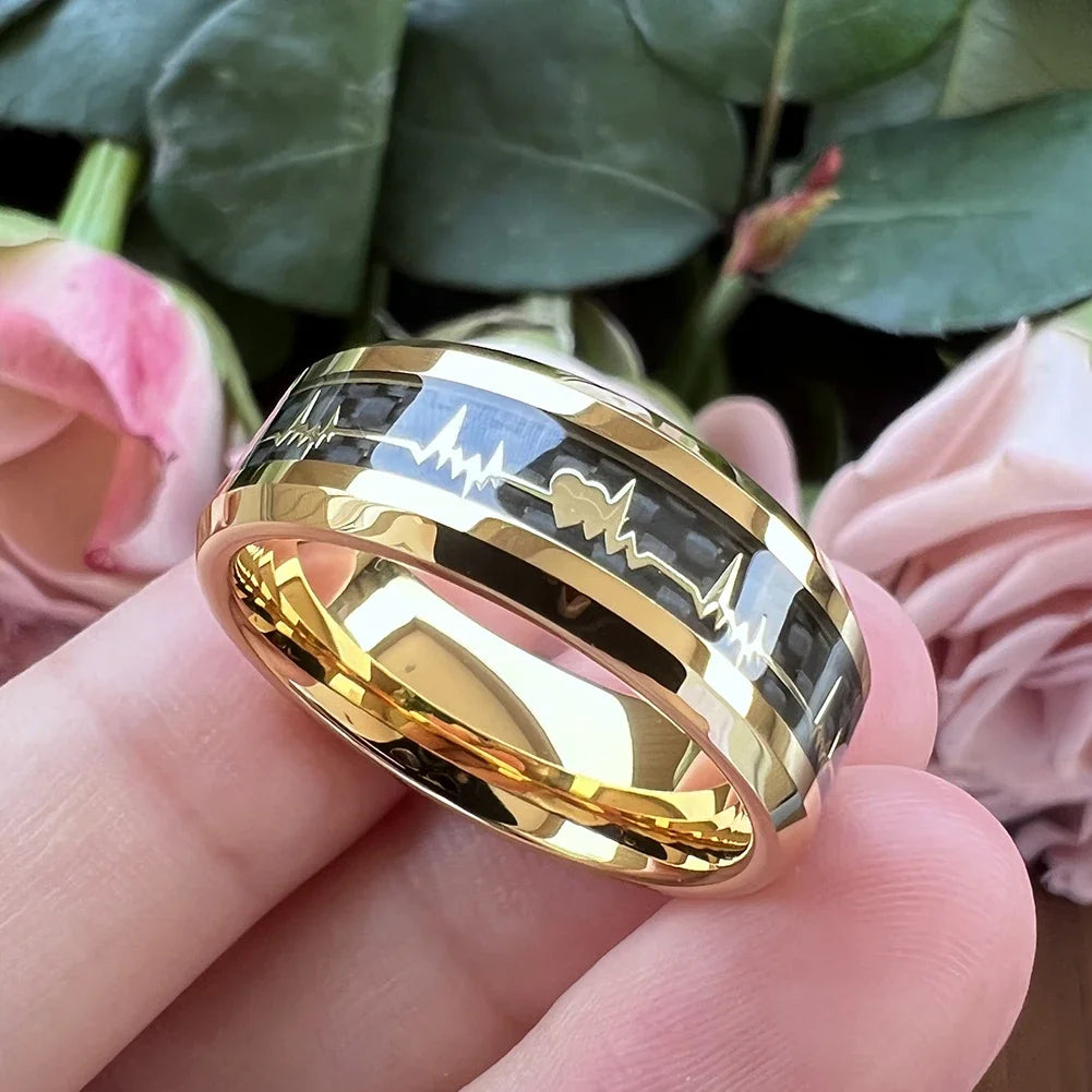 Black Carbon Fiber Heart Tungsten Ring