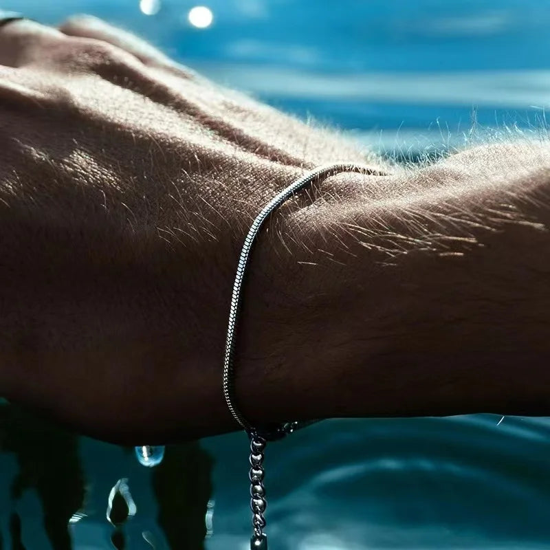 Men’s Stainless Steel Square Snake Bone Bracelet