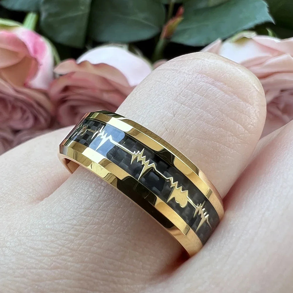 Black Carbon Fiber Heart Tungsten Ring